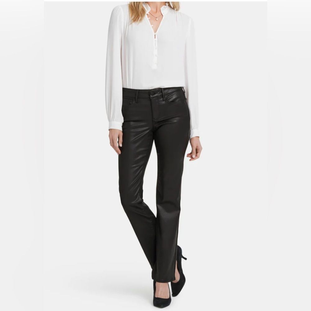 Nwt Nydj Sz 14 Coated Black Marilyn Straight Jeans